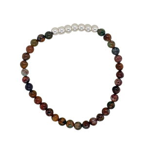 African Opal hand beaded bracelet with (4) silver balls.