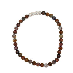 African Opal hand beaded bracelet with (4) silver balls.