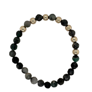 Emerald with (7) 4mm hand beaded bracelet with gold fill balls.