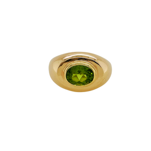 14k yellow gold oval signet ring with peridot.