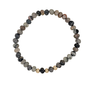 Picasso Marble hand beaded bracelet with (3) gold fill beads.