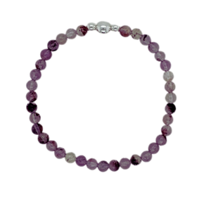 Sm. Super Seven hand beaded bracelet with silver beads.