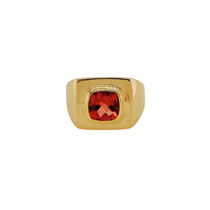 14k yellow gold square signet ring with a sunstone.