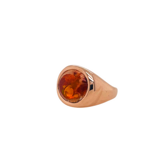 Sideview 14k rose gold signet ring w/ Mexican Fire Opal.