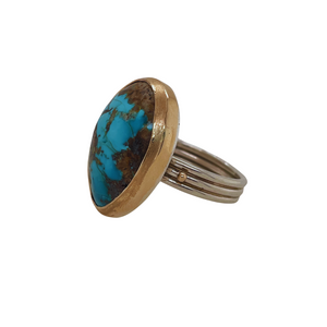 Sterling silver & 14K Persian Turquoise ring.