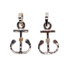 Small anchor pendant in sterling silver, sterling silver with 14kt wrap, or 14kt gold.
