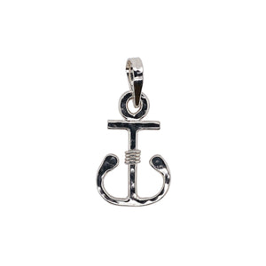 Small anchor pendant in sterling silver, sterling silver with 14kt wrap, or 14kt gold.