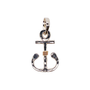 Small anchor pendant in sterling silver, sterling silver with 14kt wrap, or 14kt gold.