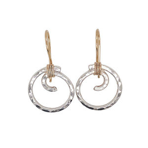 Karma earrings in sterling silver and gold.