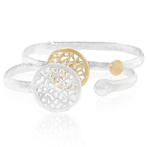 Multi Fan Coral Bracelet Cuff Sterling silver and 14kt gold