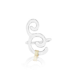 Wave ring in sterling silver with 14K yellow gold wrap