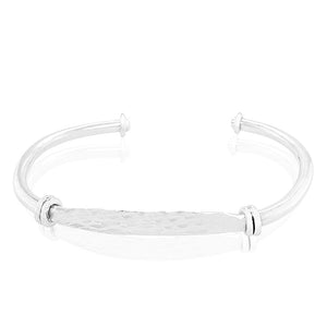 Caribbean-made hammered bridge cuff bracelet in sterling silver.