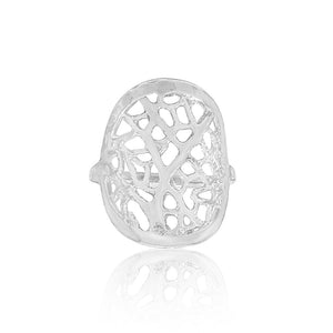 Fan coral reef ring in sterling silver