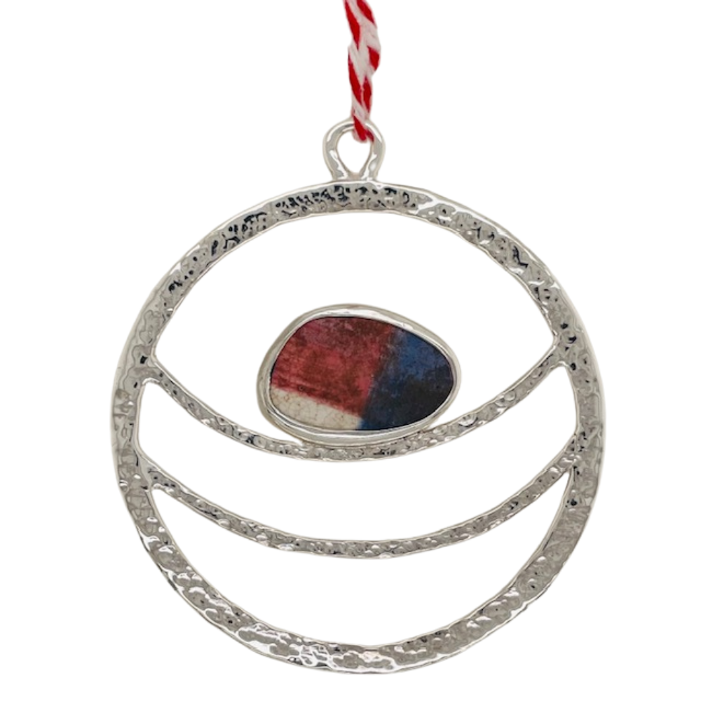 Sterling silver red, white, and blue Chaney ornament.
