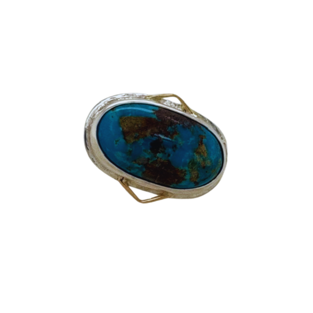 Persian Turquoise ring set in sterling silver with small 14K yellow gold accents.