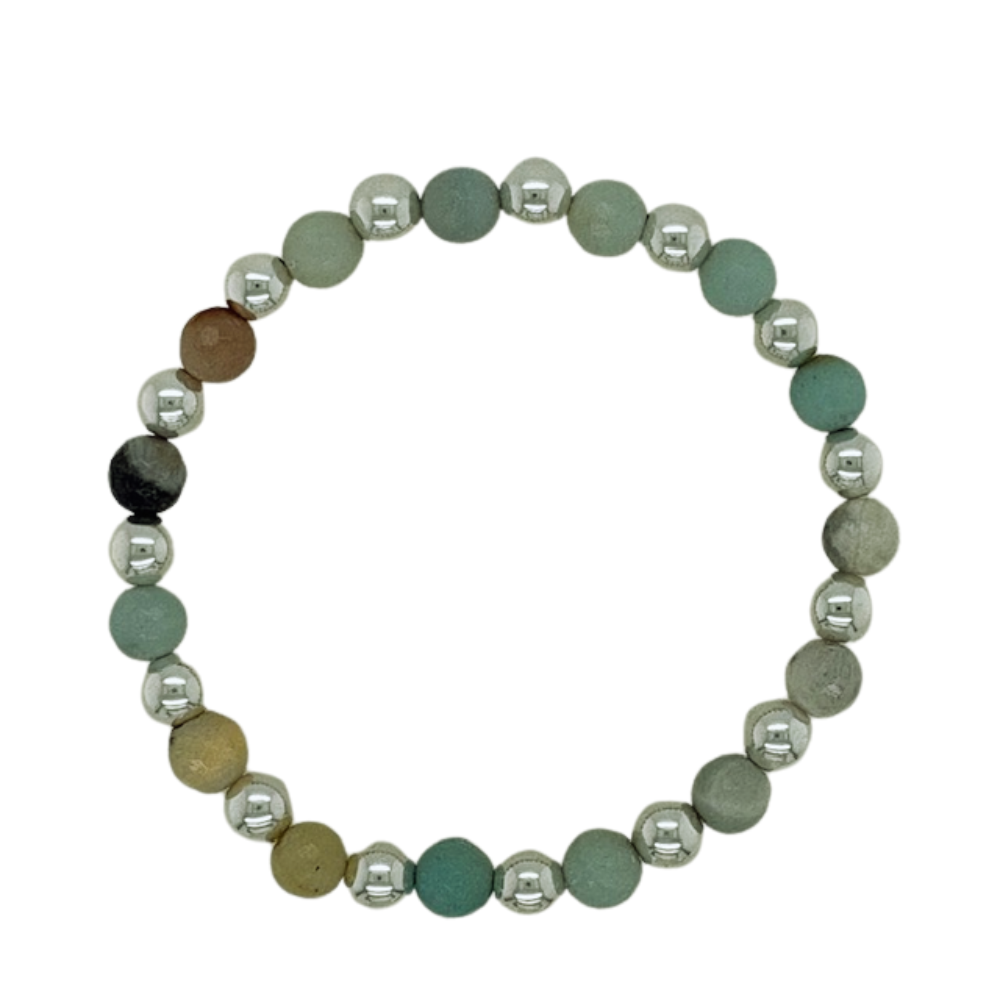 Amazonite hand beaded bracelet with alternating silver beads