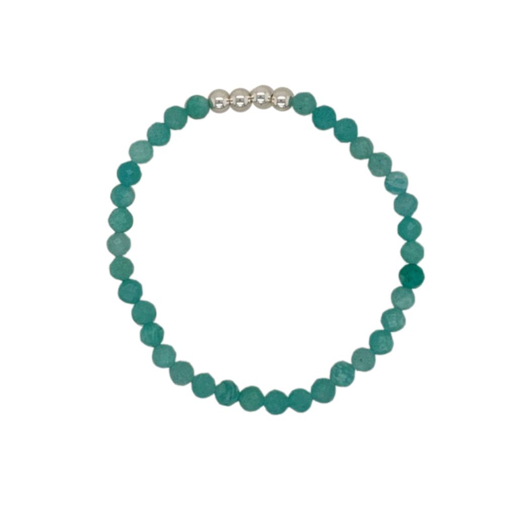 Amazonite hand beaded bracelet with sliver beads.