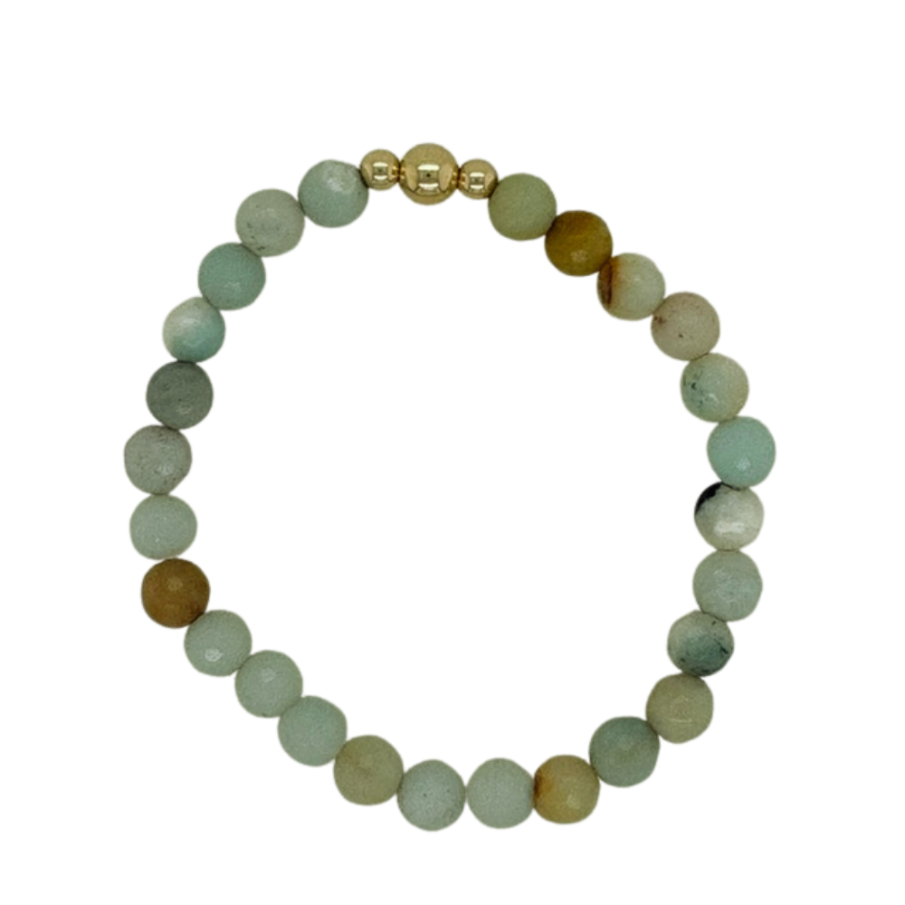 Faceted Amazonite hand beaded bracelet with gold fill beads.