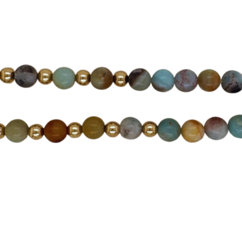 Amazonite hand beaded necklace with alternating gold fill beads.