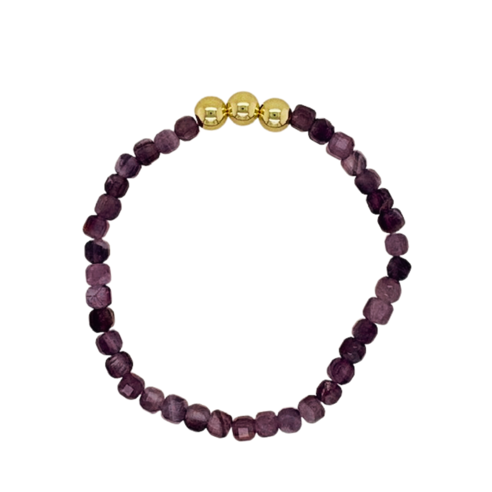 Amethyst hand beaded bracelet with gold fill balls.