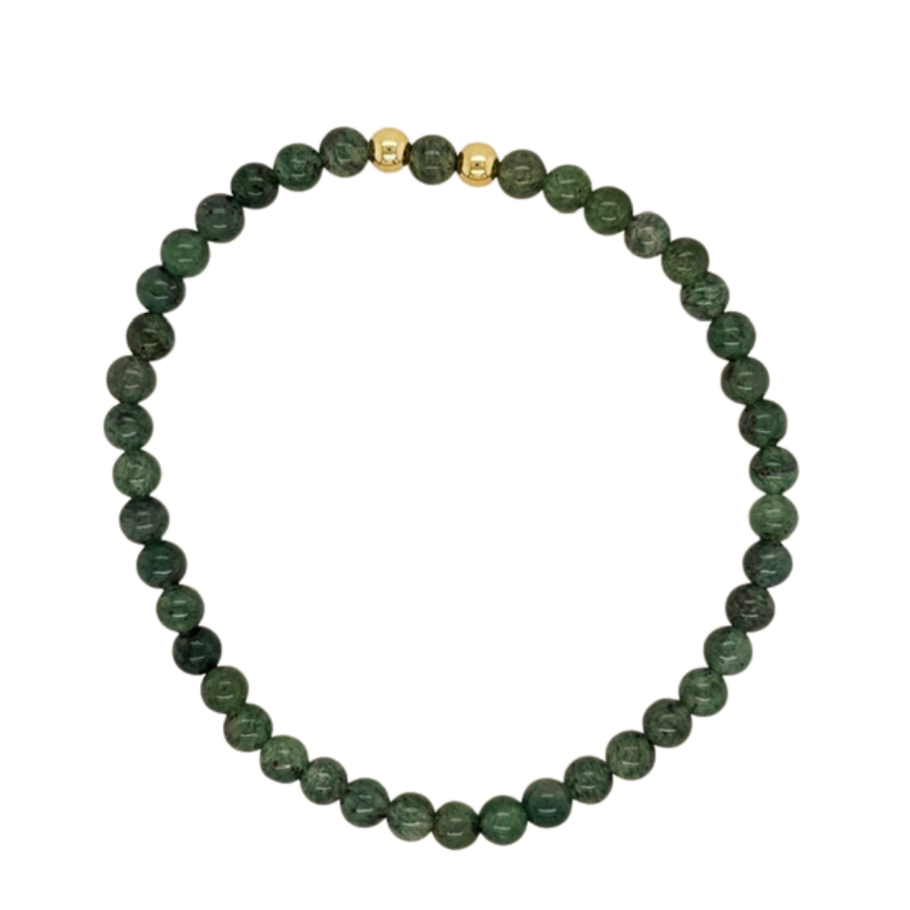 Aventurine hand beaded bracelet with gold fill beads.