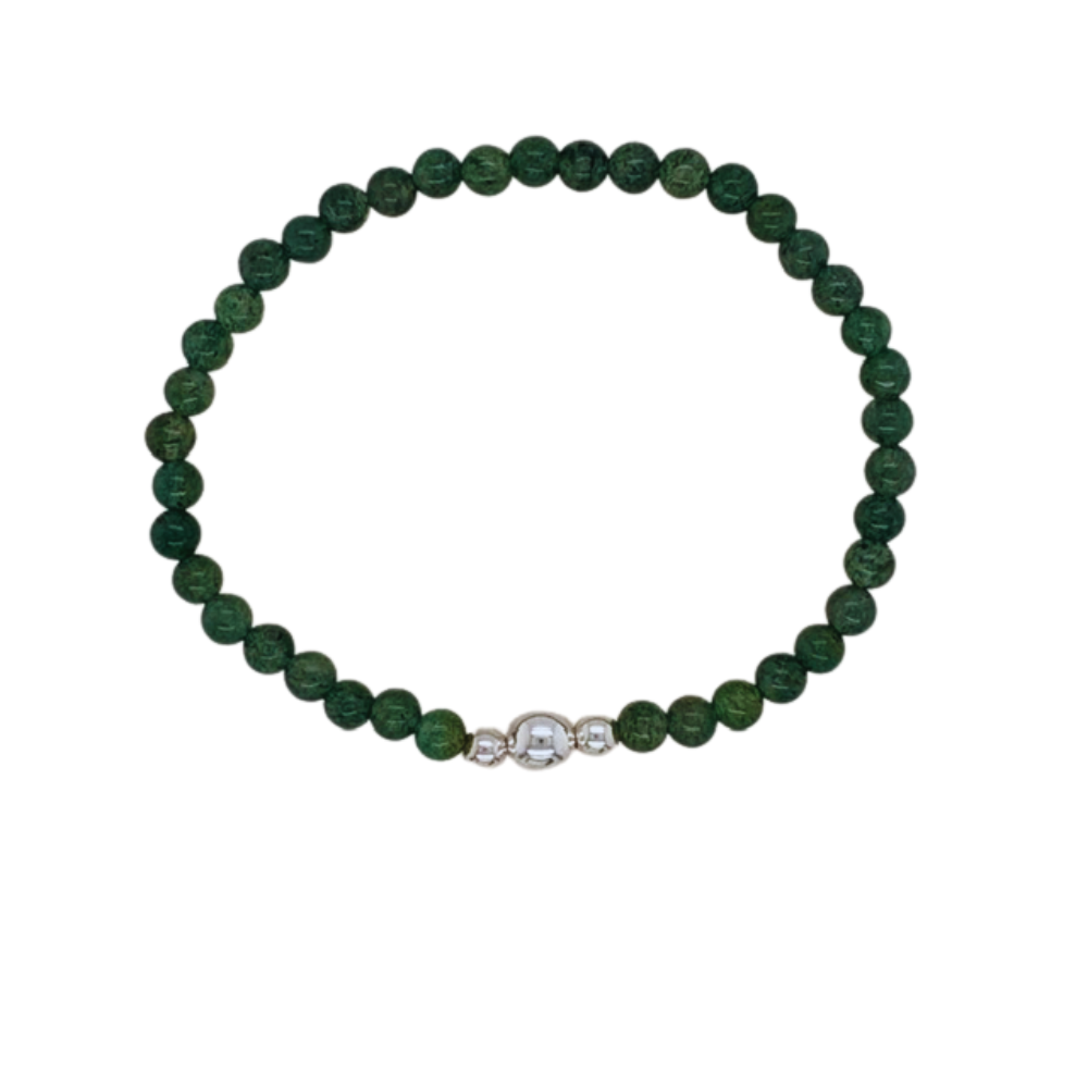 Aventurine hand beaded bracelet with silver beads.
