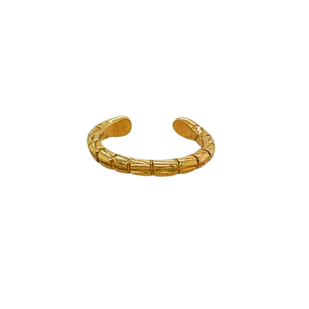 14k yellow gold textured ring with open back.