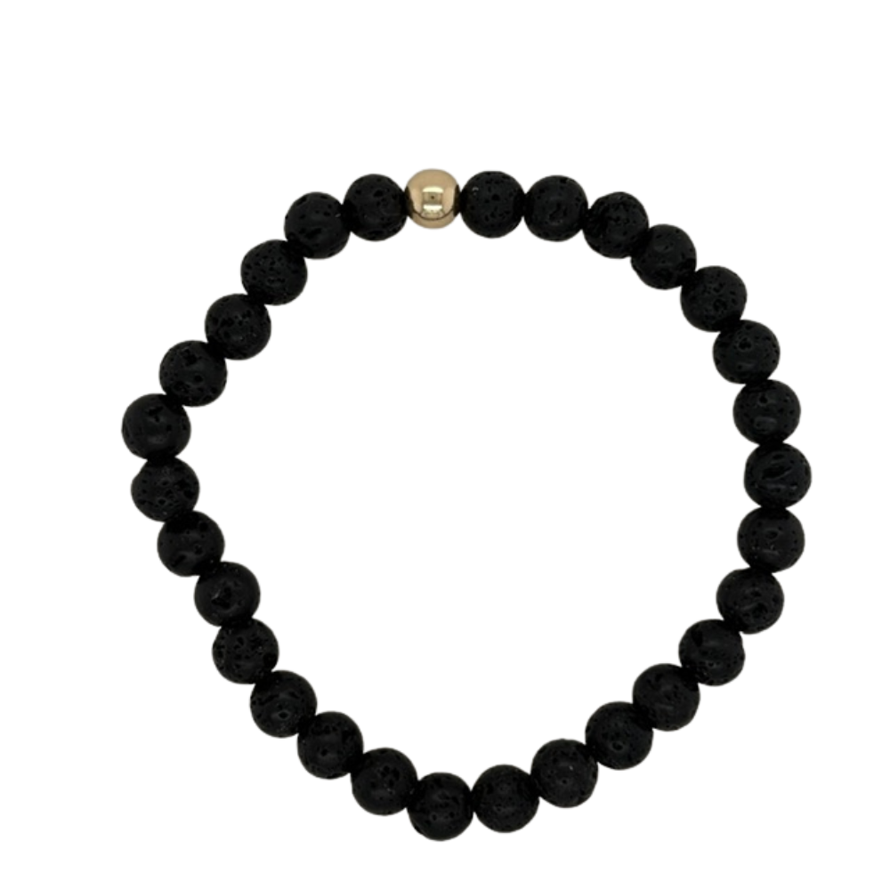 Black Lava hand beaded bracelet with gold fill beads.