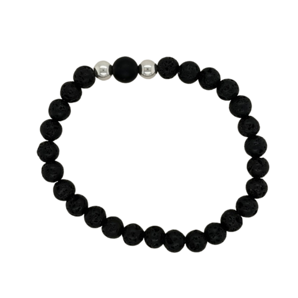 Black Lava hand beaded bracelet with silver beads