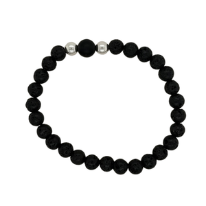 Black Lava hand beaded bracelet with silver beads