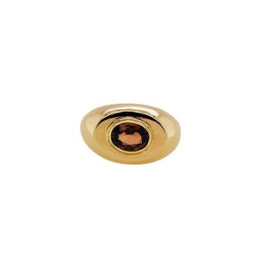 Our oval signet ring is handcrafted in 14kt yellow gold with a 9x7mm Arizona Sunstone using the traditional lost-wax casting technique.