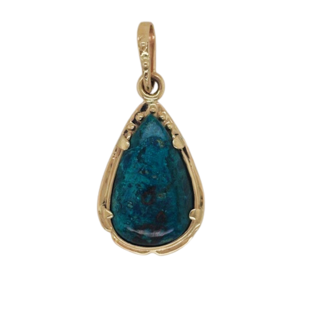 14k yellow gold shattuckite pendant.