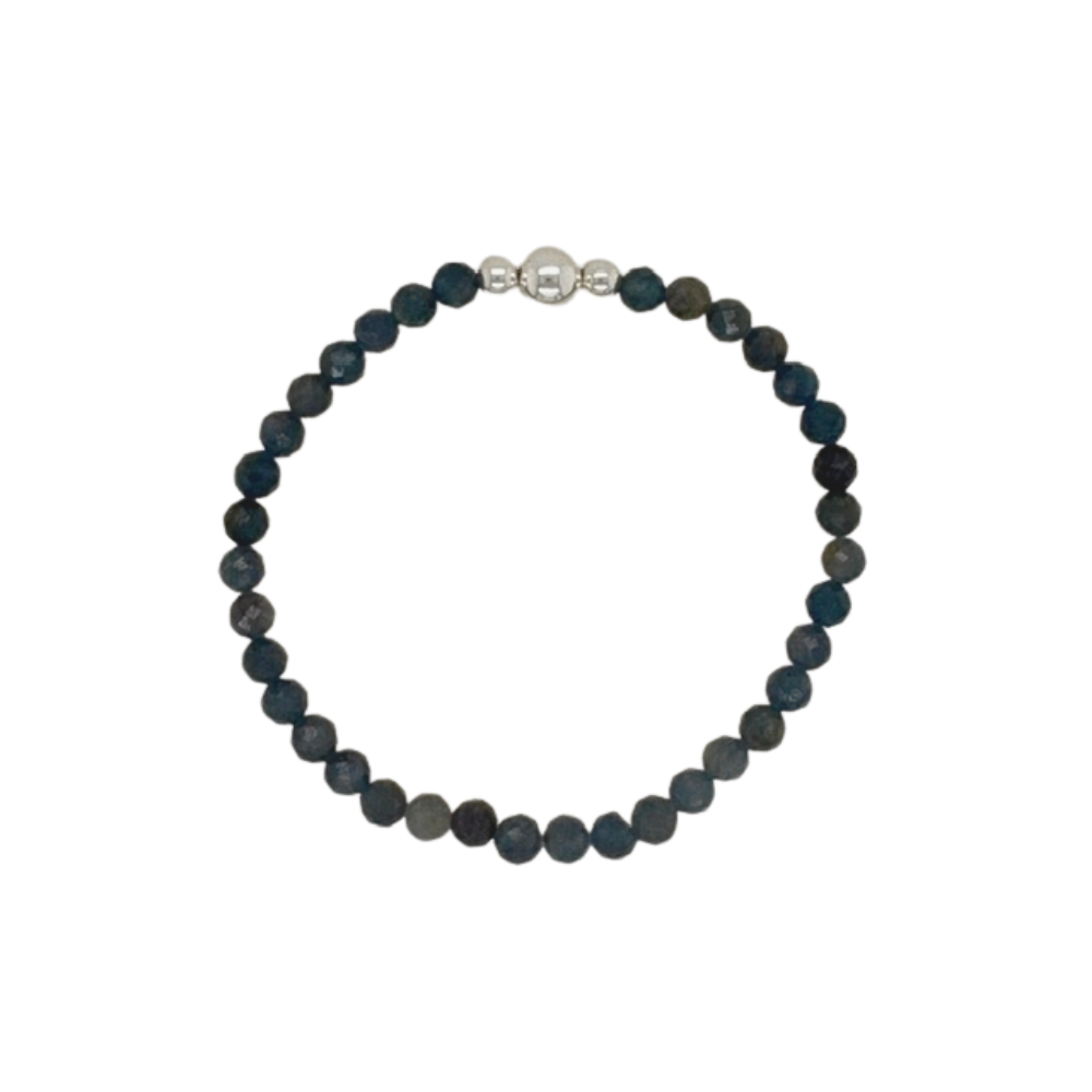 Blue Sapphire hand beaded bracelet with silver beads.