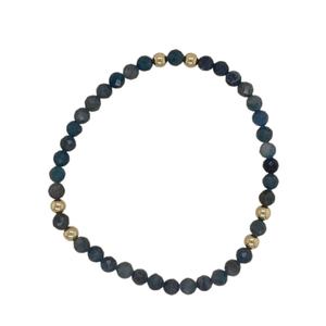 Blue Sapphire hand beaded bracelet with gold fill beads.