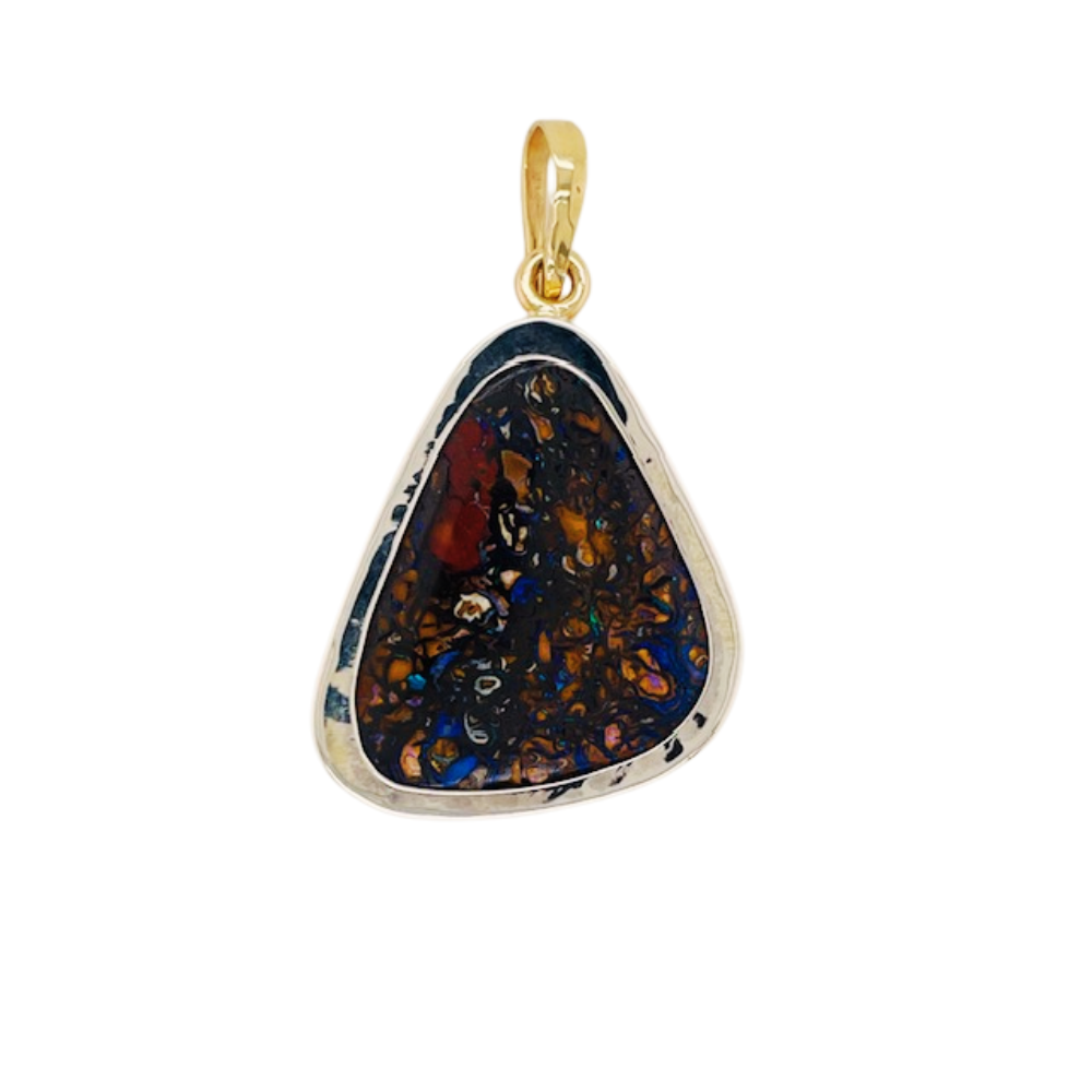 14K yellow gold &amp;amp; sterling silver Australian Boulder Opal Pendant.