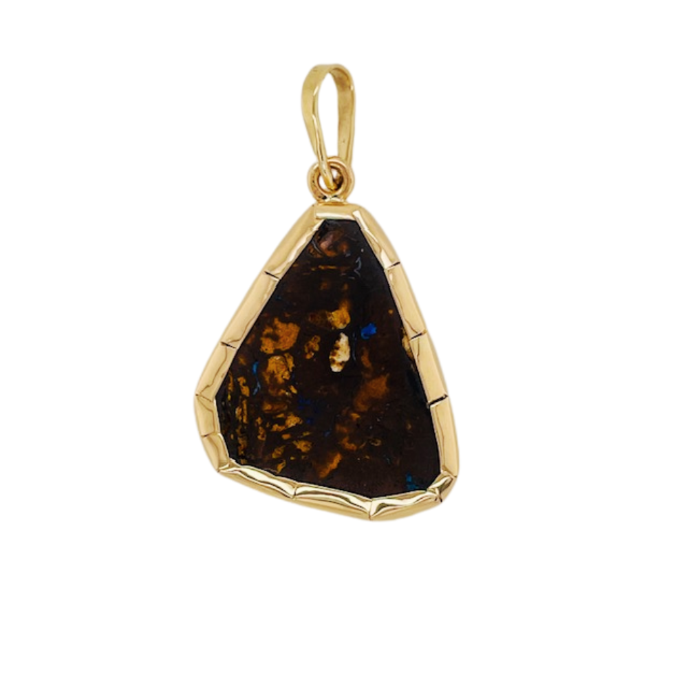 14K yellow gold &amp;amp; sterling silver Australian Boulder Opal Pendant.