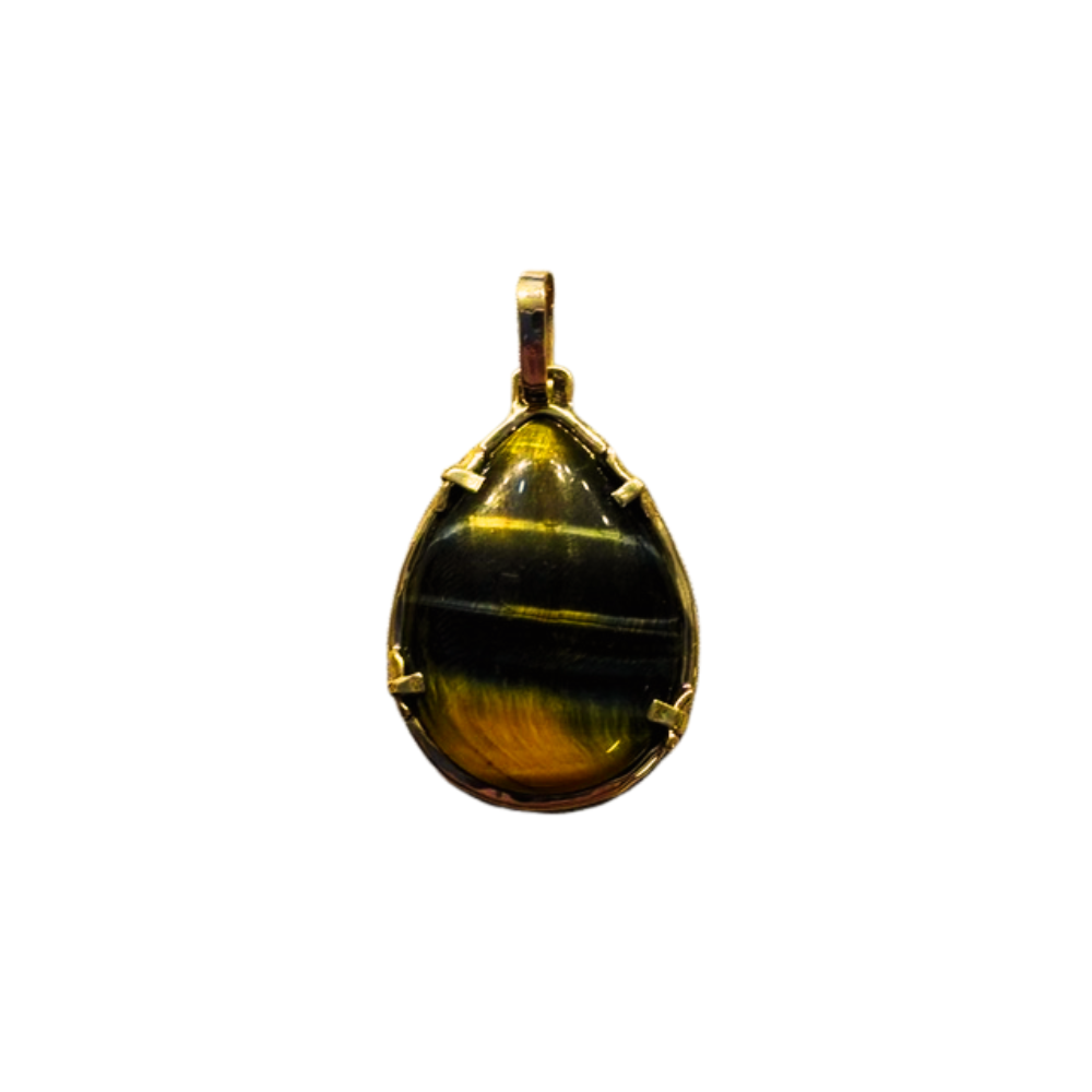 14k yellow gold Tigers Eye pendant.