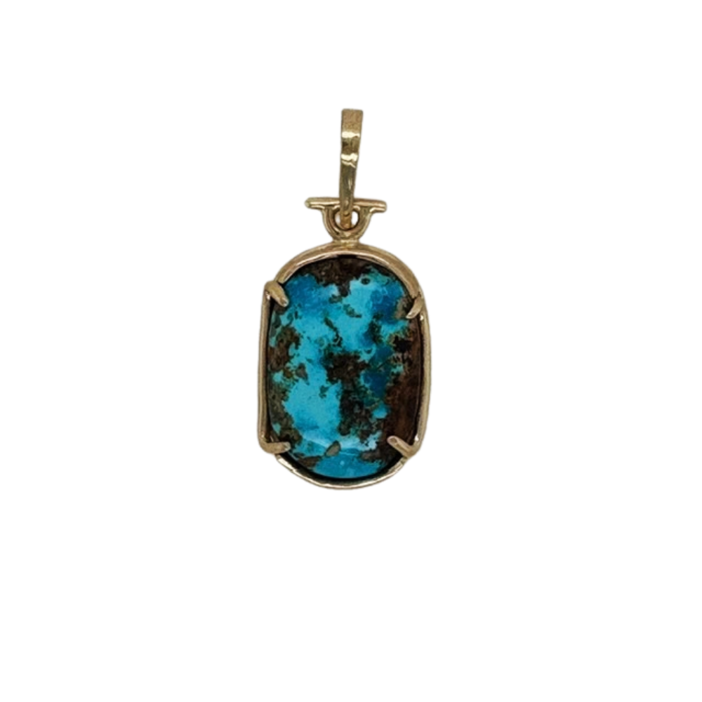 14K yellow gold persian turquoise Pendant.