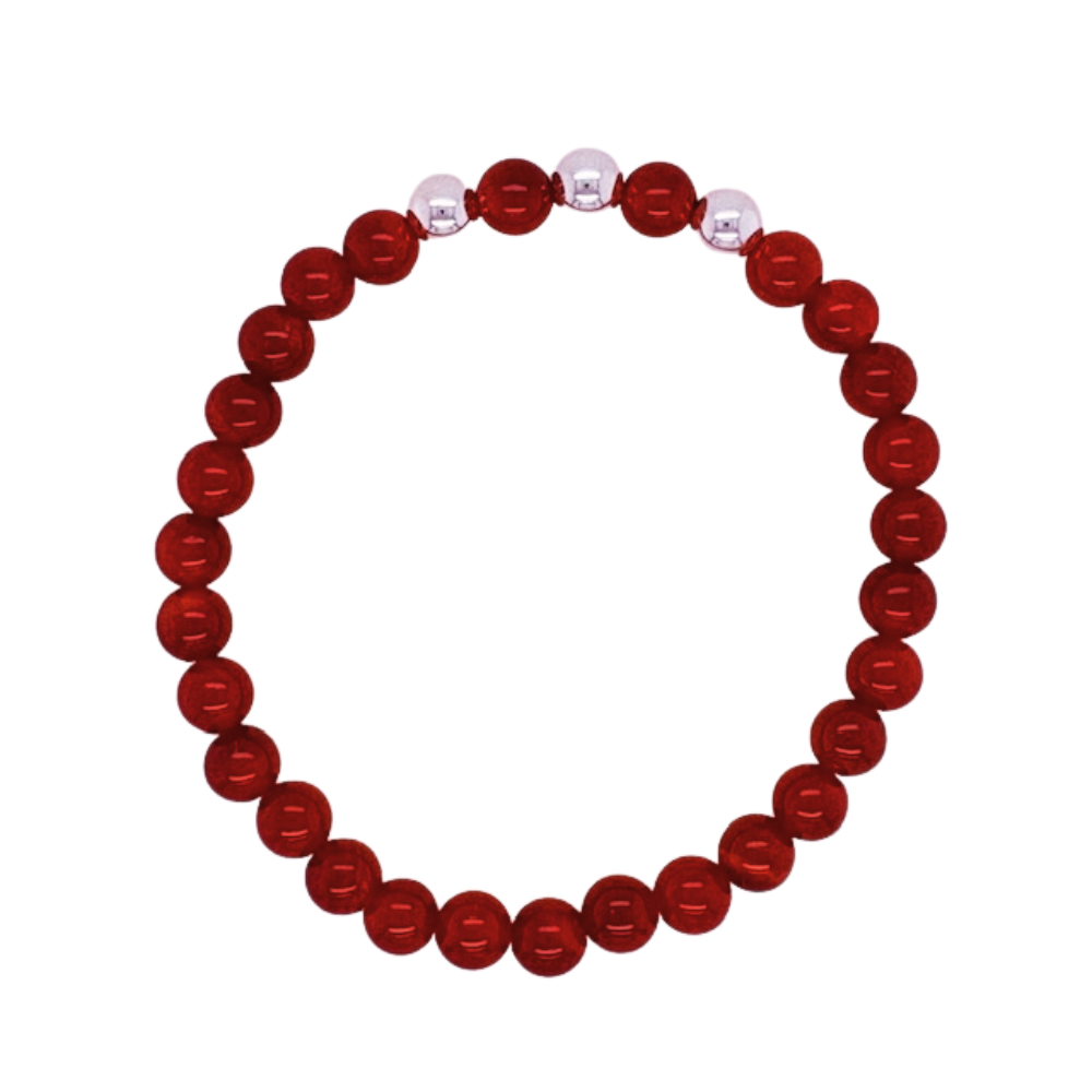 Carnelian hand beaded bracelet with silver.
