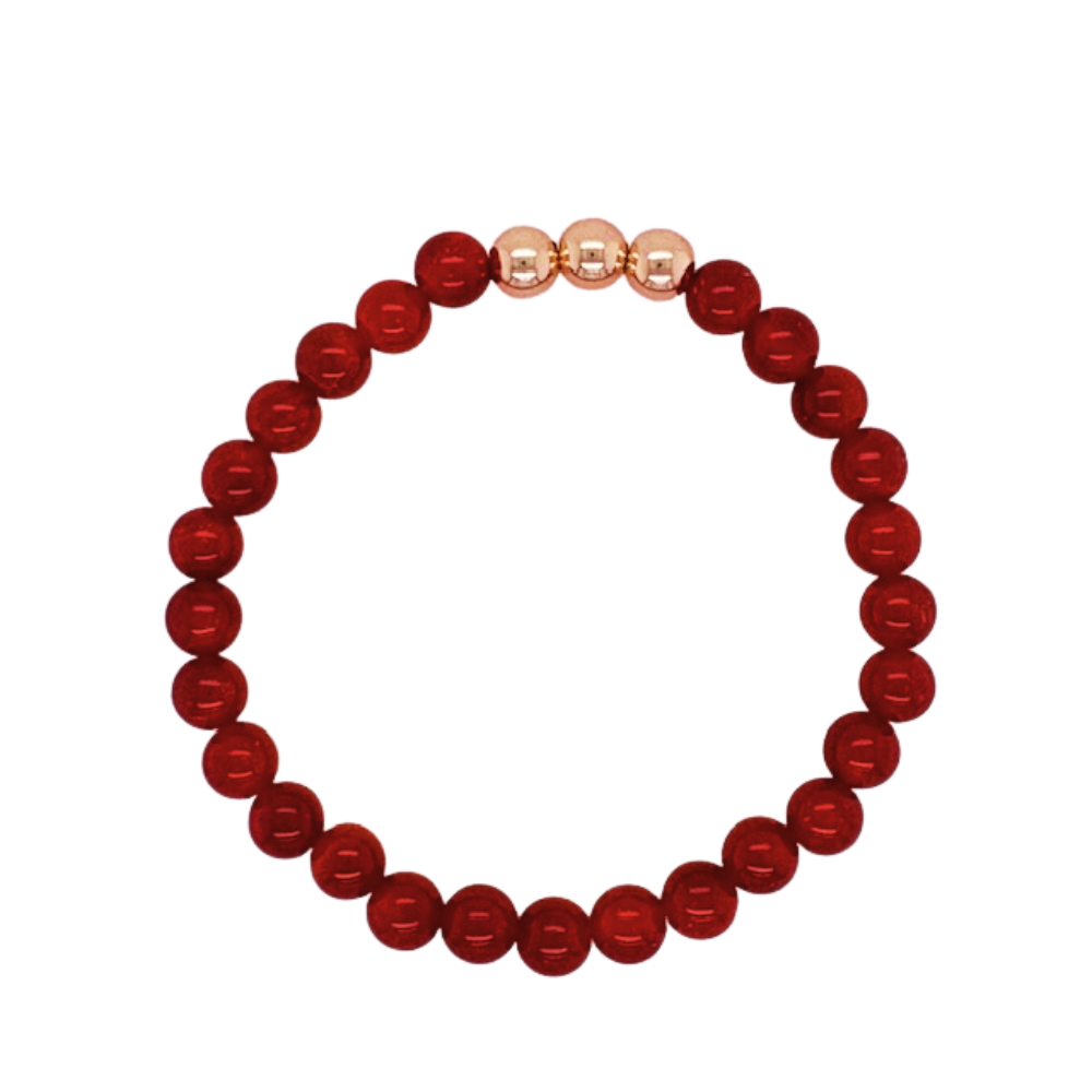 Carnelian hand beaded bracelet with gold fill beads.
