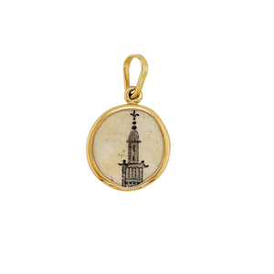 14k yellow gold black double-sided Chaney pendant.