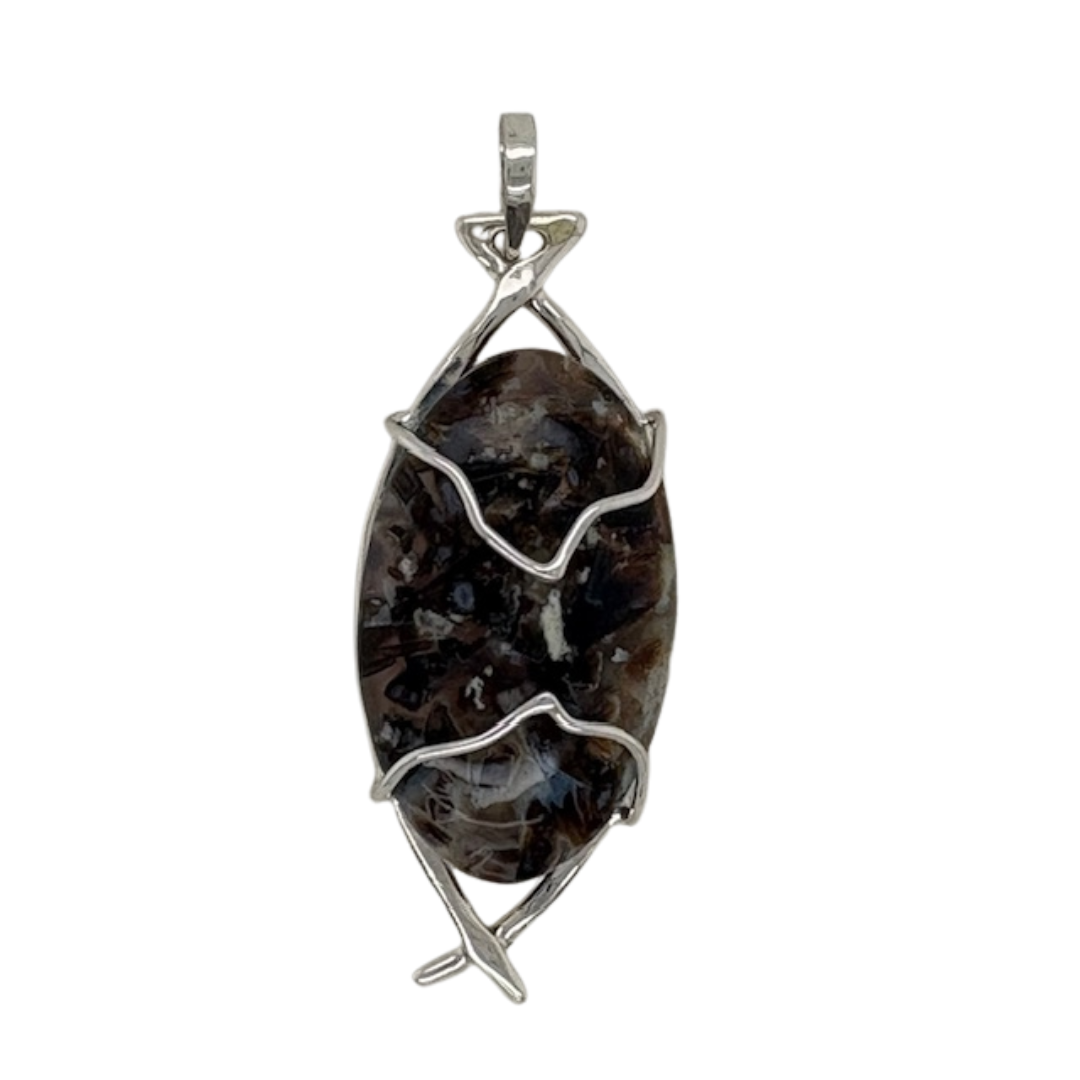 Sterling silver Agatized Fossil Coral pendant.