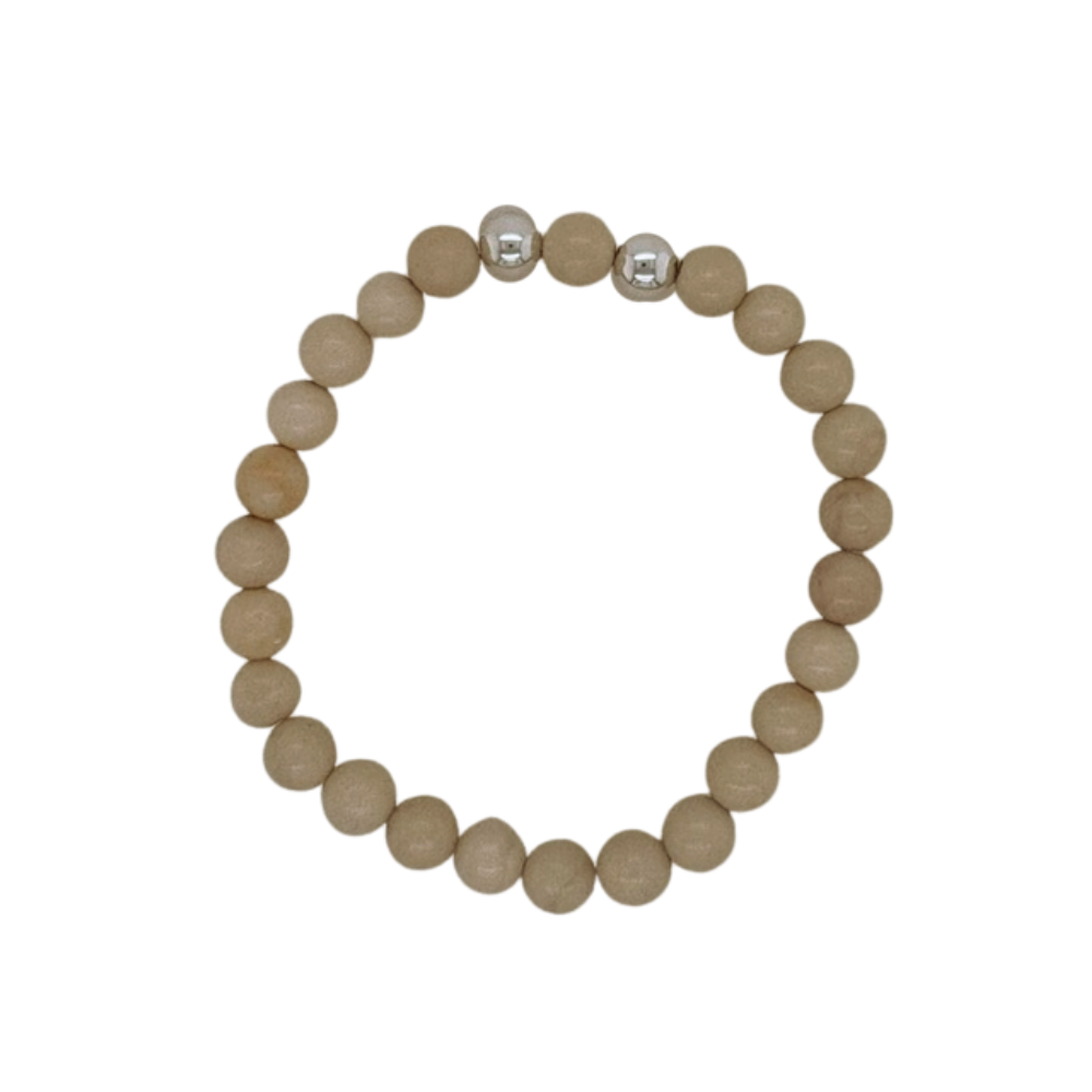 Fossil Jasper hand beaded bracelet with silver beads.