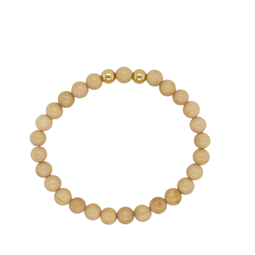 Fossil Jasper hand beaded bracelet with gold fill beads.