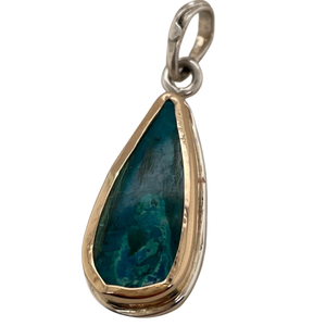 Sterling silver Shattuckite pendant with 14K yellow gold accent.