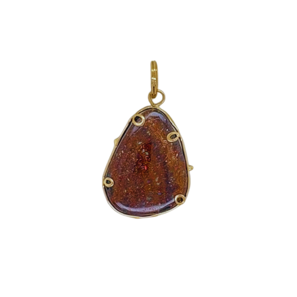 18k yellow gold Australian Boulder Opal pendant.