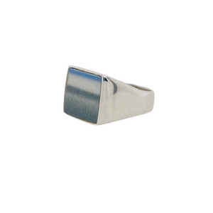 Side view sterling silver blue chaney signet ring.