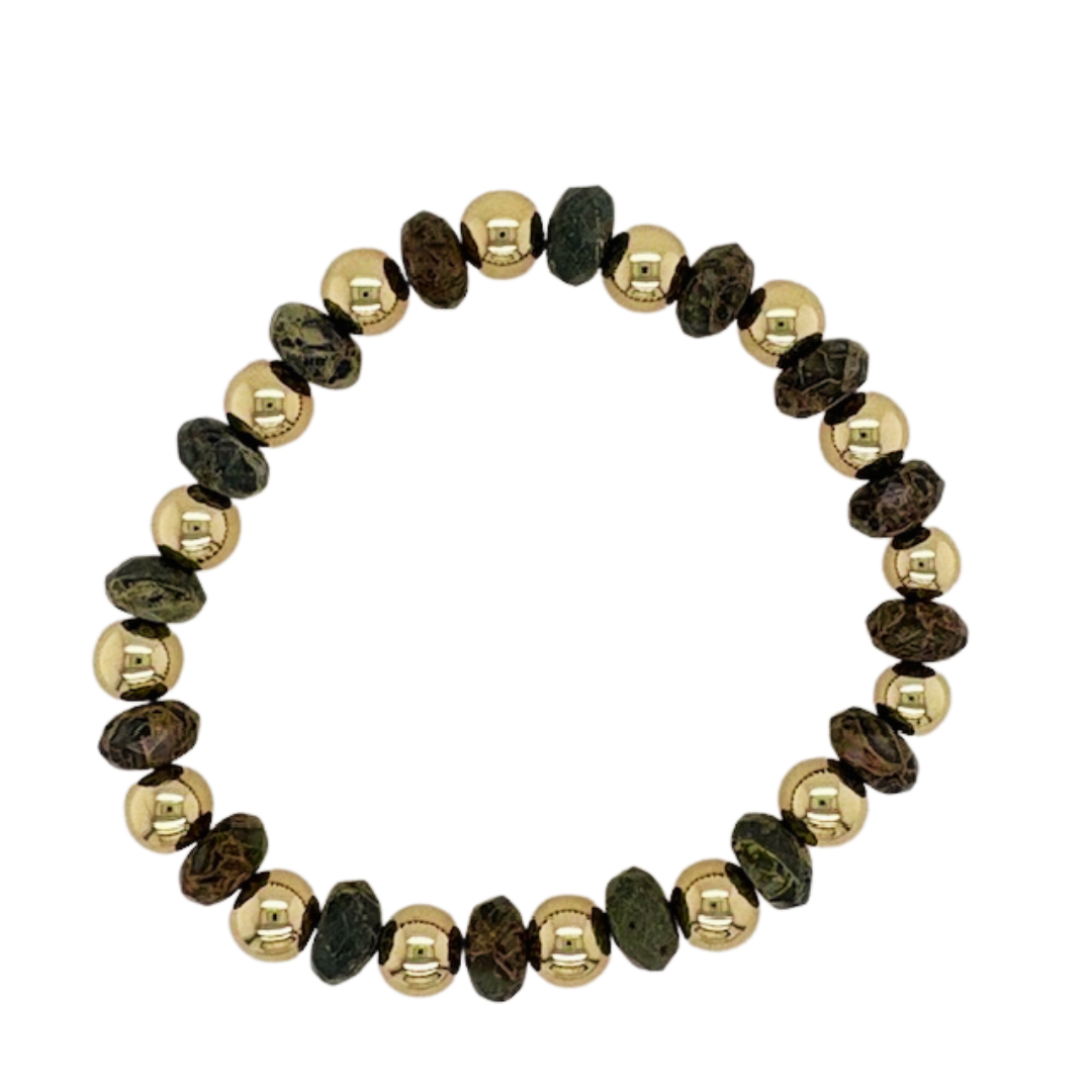 Green Jasper hand beaded with alternating gold fill beads.