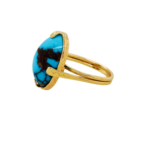 14k yellow gold turquoise ring.