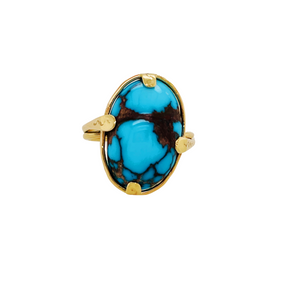 14k yellow gold turquoise ring.